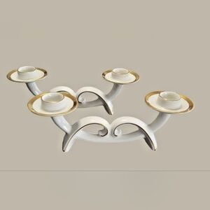 Royal Porcelain Bavaria KM Germany Pair of 22 Karat Gold Trim Candle Holders